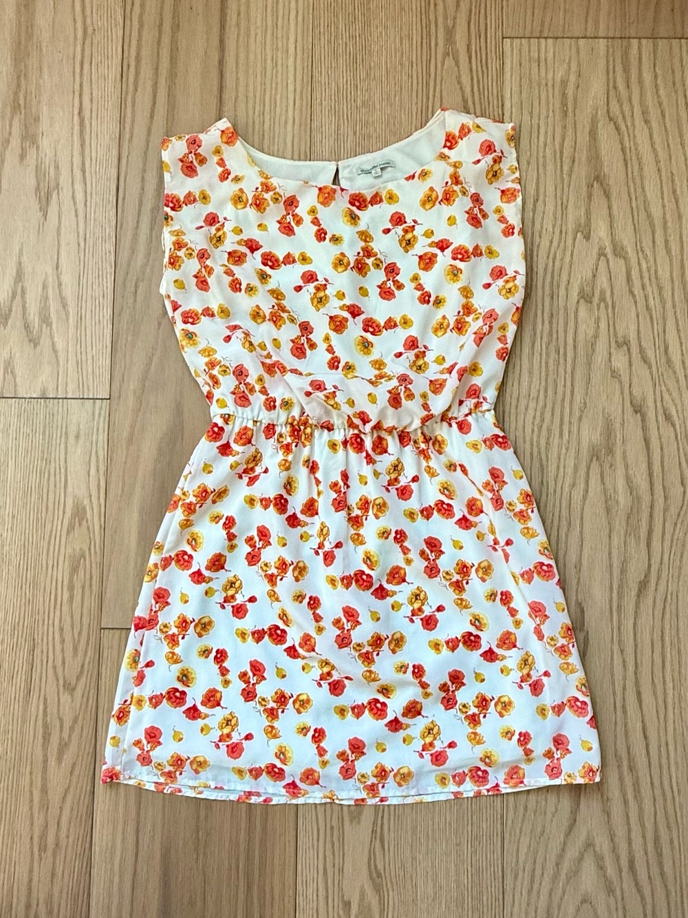 Juniors White Floral Sundress with Orange & Yellow Print